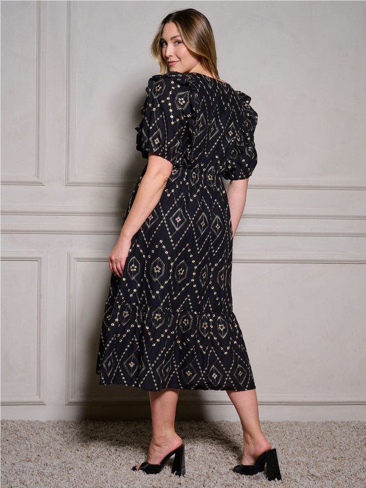 PLUS SIZE SHORT SLEEVE V-NECK ELASTIC WAIST DETAILED MAXI DRESS