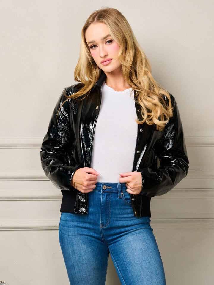 WOMEN'S LONG SLEEVE BUTTON CLOSURE PU POCKETS JACKET