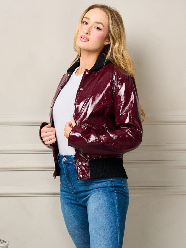 WOMEN'S LONG SLEEVE BUTTON CLOSURE PU POCKETS JACKET