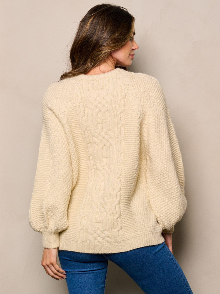 WOMEN'S LONG BALLON SLEEVE KNIT DETAILED SWEATER