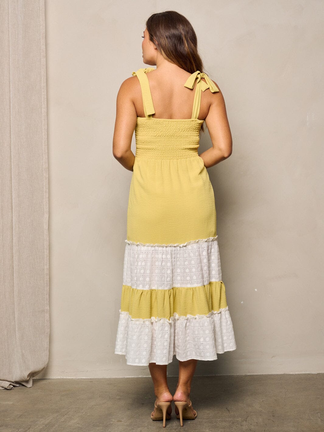 WOMEN'S SLEEVELESS SMOCK COLORBLOCK TIERED MAXI DRESS