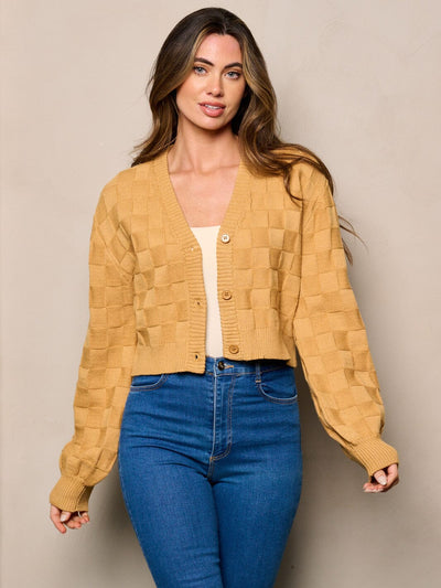 WOMEN'S LONG PUFF SLEEVE BUTTON UP DETAILED CARDIGAN