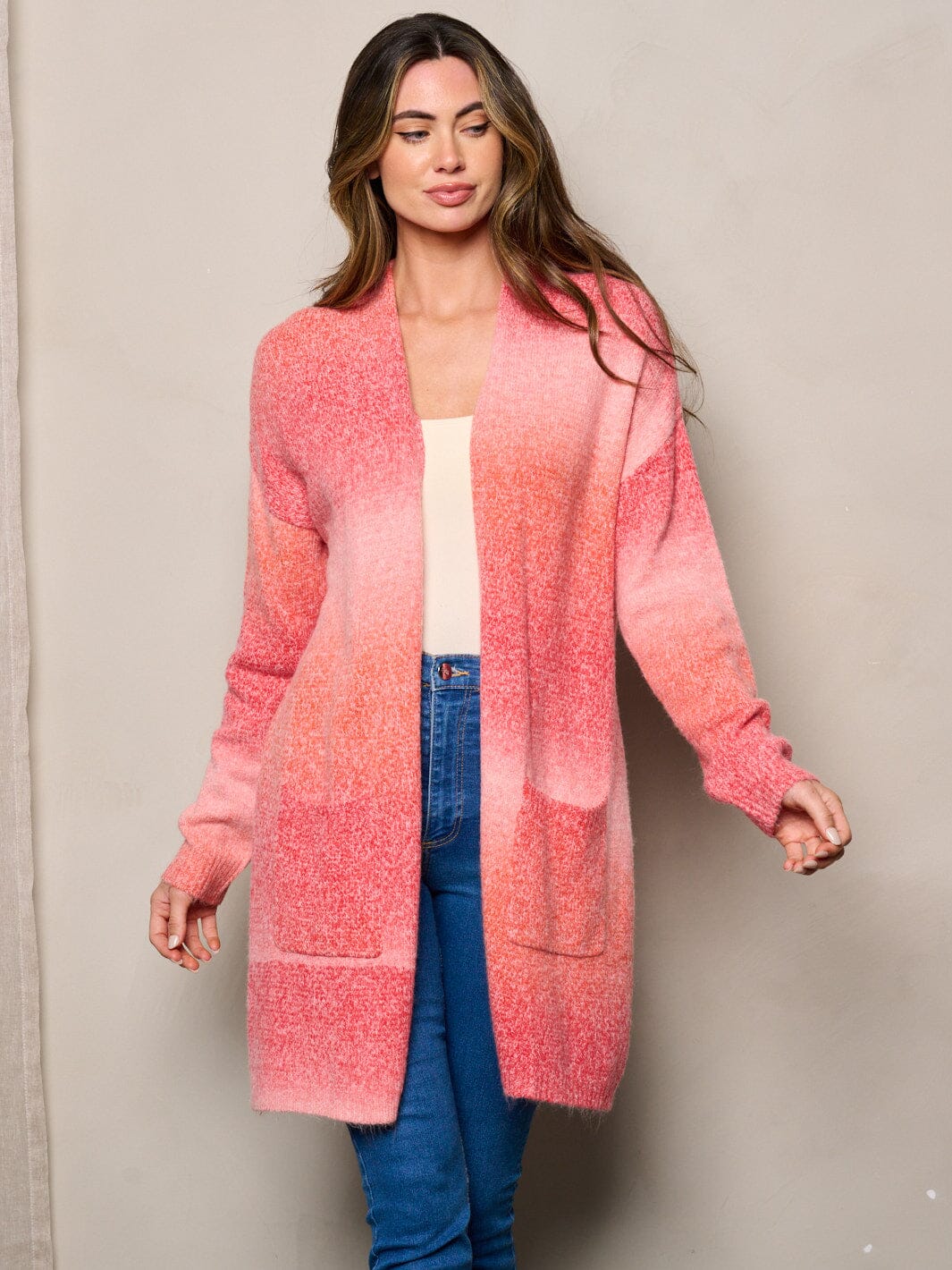 WOMEN'S LONG SLEEVE POCKETS OPEN FRONT TIE DYE CARDIGAN