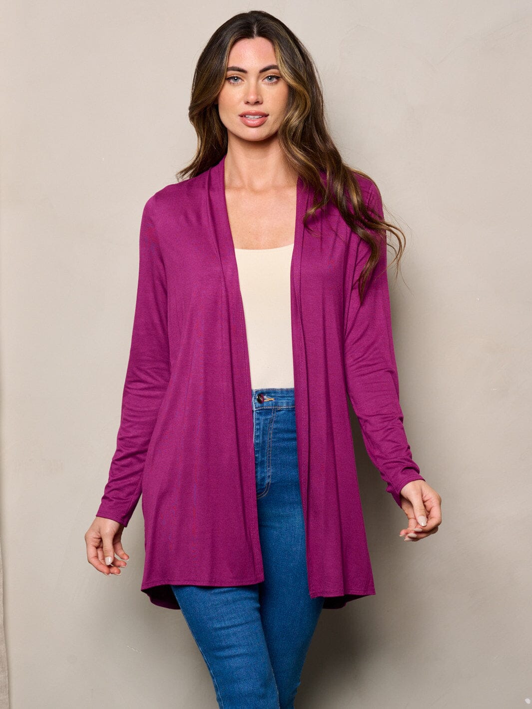 WOMEN'S LONG SLEEVE ELBOW PATCHED OPEN FRONT SOLID CARDIGAN