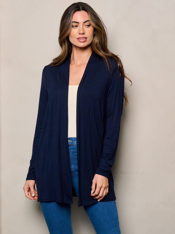 WOMEN'S LONG SLEEVE ELBOW PATCHED OPEN FRONT SOLID CARDIGAN