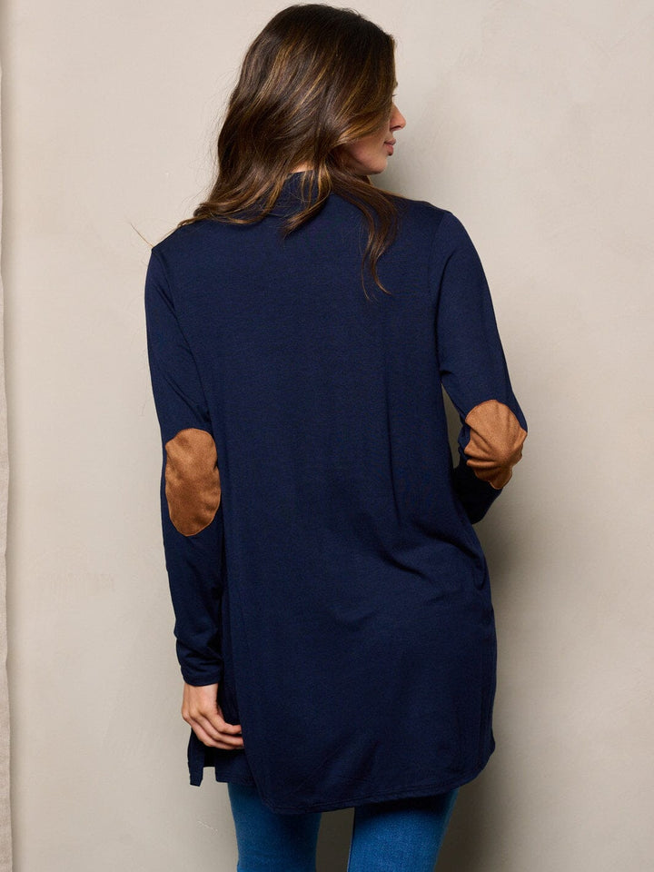 WOMEN'S LONG SLEEVE ELBOW PATCHED OPEN FRONT SOLID CARDIGAN