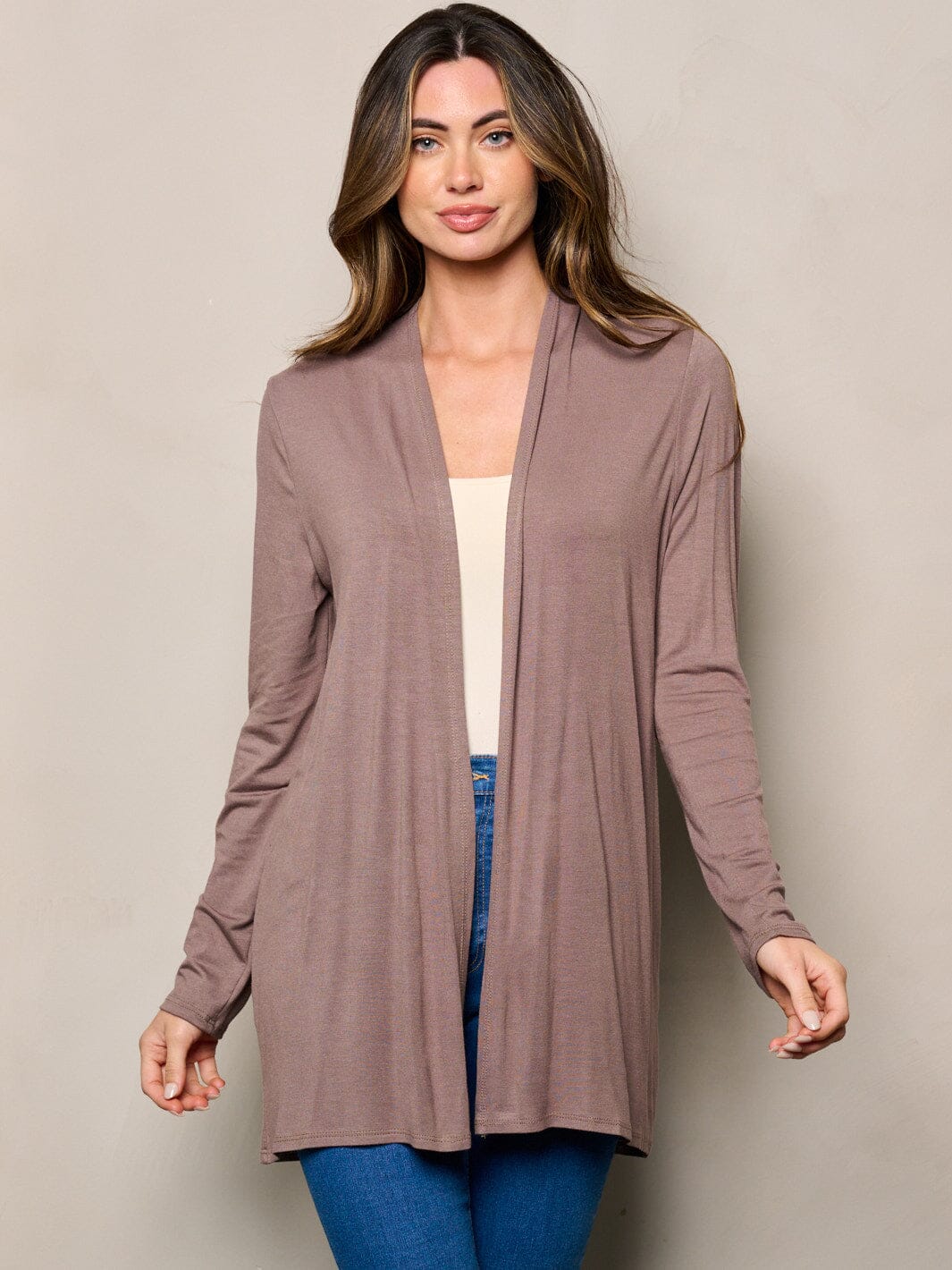 WOMEN'S LONG SLEEVE ELBOW PATCHED OPEN FRONT SOLID CARDIGAN