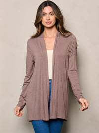 WOMEN'S LONG SLEEVE ELBOW PATCHED OPEN FRONT SOLID CARDIGAN