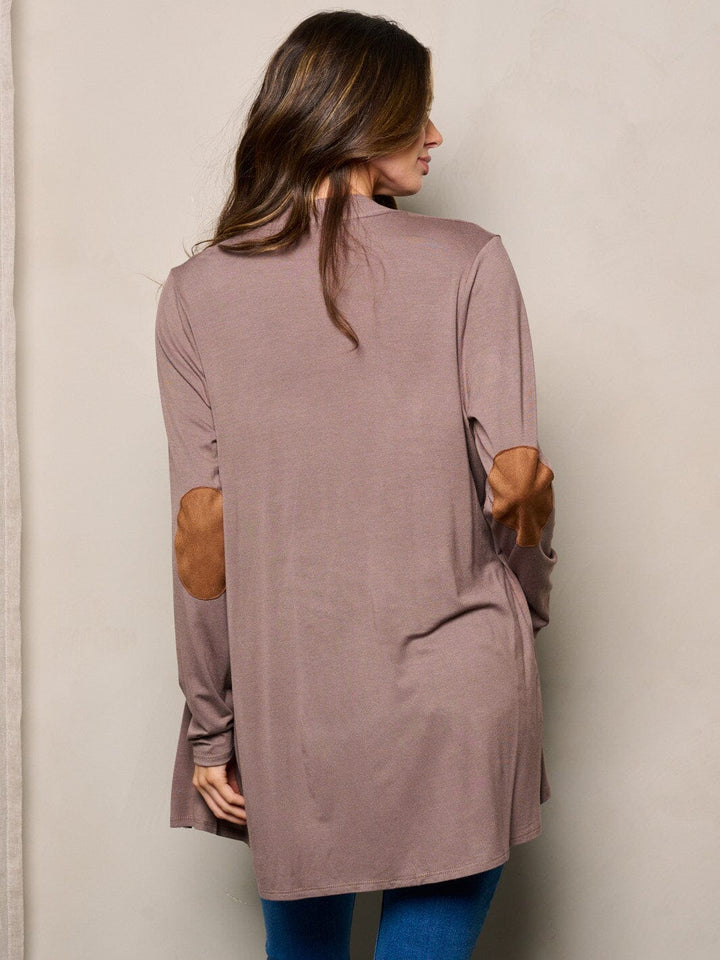 WOMEN'S LONG SLEEVE ELBOW PATCHED OPEN FRONT SOLID CARDIGAN