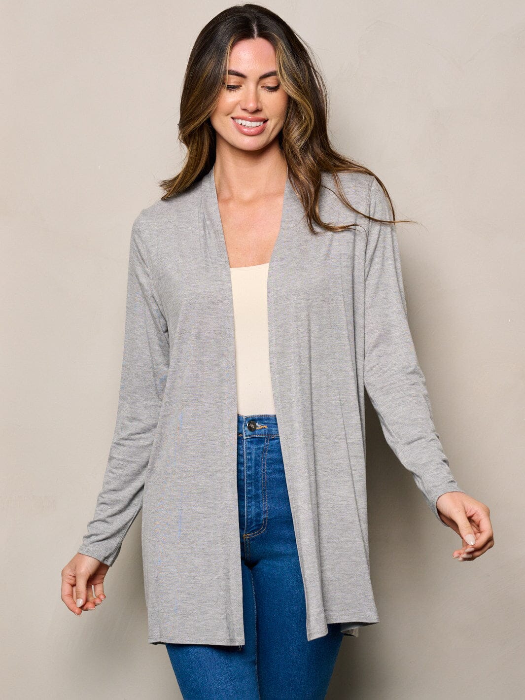 WOMEN'S LONG SLEEVE ELBOW PATCHED OPEN FRONT SOLID CARDIGAN