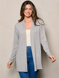 WOMEN'S LONG SLEEVE ELBOW PATCHED OPEN FRONT SOLID CARDIGAN