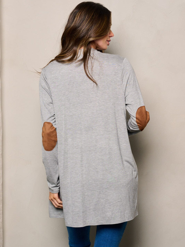 WOMEN'S LONG SLEEVE ELBOW PATCHED OPEN FRONT SOLID CARDIGAN