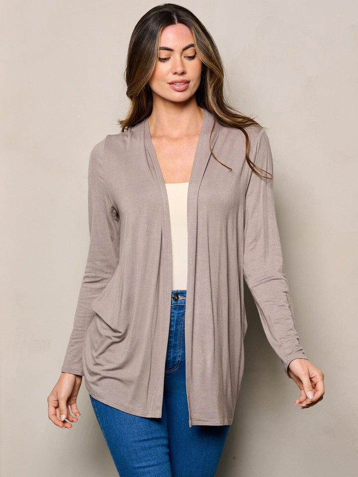 WOMEN'S LONG SLEEVE ELBOW PATCHED OPEN FRONT SOLID CARDIGAN