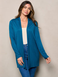 WOMEN'S LONG SLEEVE ELBOW PATCHED OPEN FRONT SOLID CARDIGAN