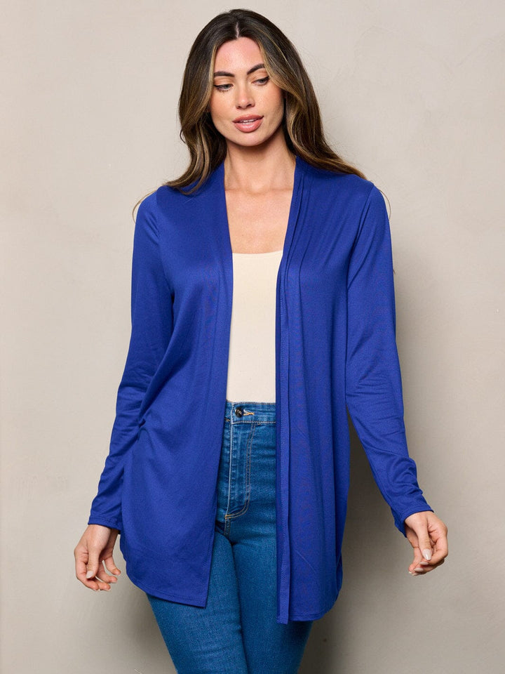 WOMEN'S LONG SLEEVE ELBOW PATCHED OPEN FRONT SOLID CARDIGAN