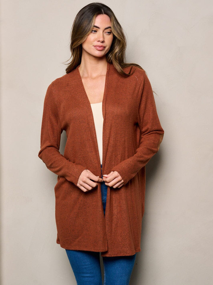 WOMEN'S LONG SLEEVE ELBOW PATCHED OPEN FRONT CARDIGAN
