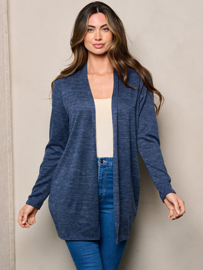 WOMEN'S LONG SLEEVE ELBOW PATCHED OPEN FRONT WASHED CARDIGAN