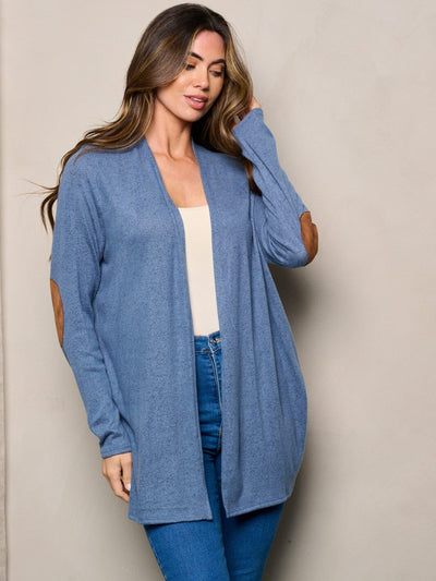 WOMEN'S LONG SLEEVE ELBOW PATCHED OPEN FRONT CARDIGAN