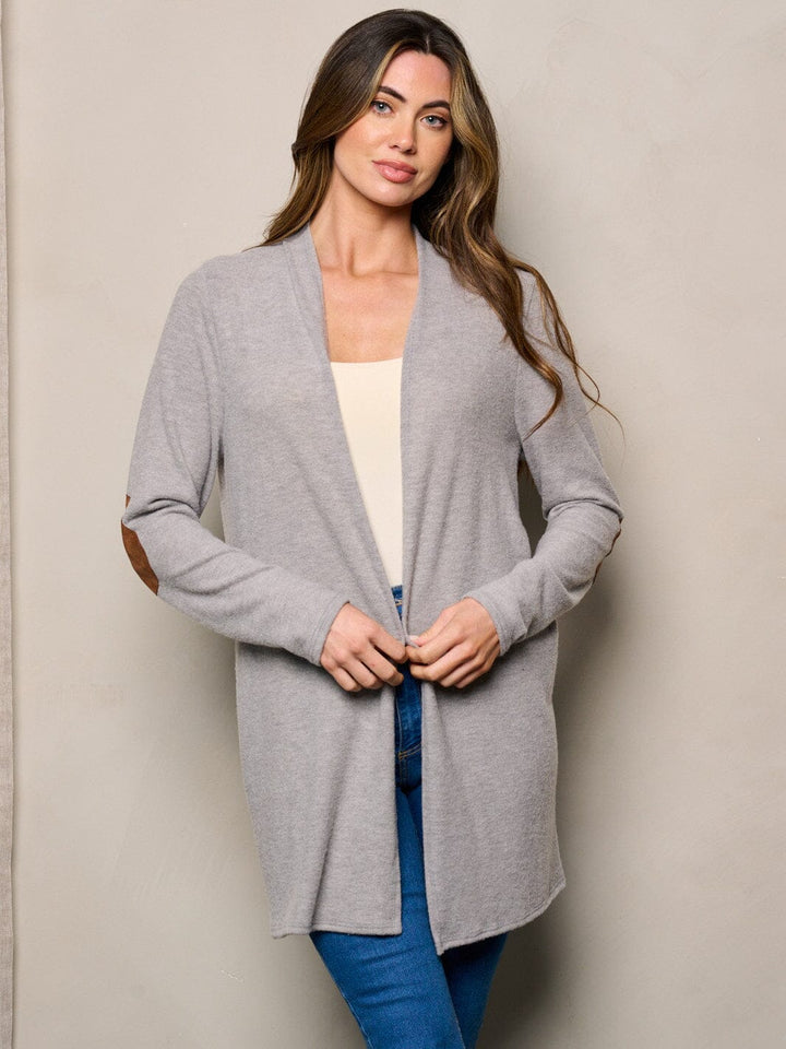 WOMEN'S LONG SLEEVE ELBOW PATCHED OPEN FRONT CARDIGAN