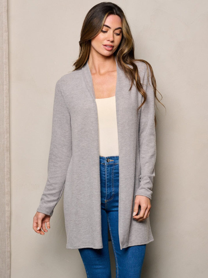 WOMEN'S LONG SLEEVE ELBOW PATCHED OPEN FRONT CARDIGAN