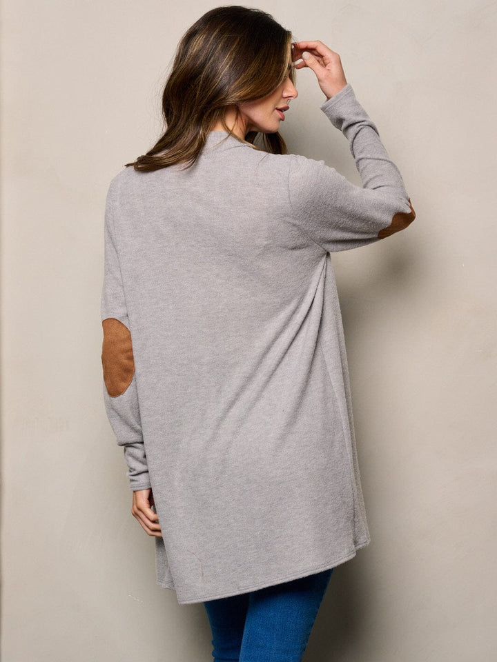 WOMEN'S LONG SLEEVE ELBOW PATCHED OPEN FRONT CARDIGAN