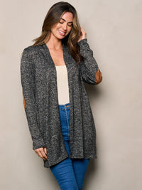 WOMEN'S LONG SLEEVE ELBOW PATCHED OPEN FRONT WASHED CARDIGAN