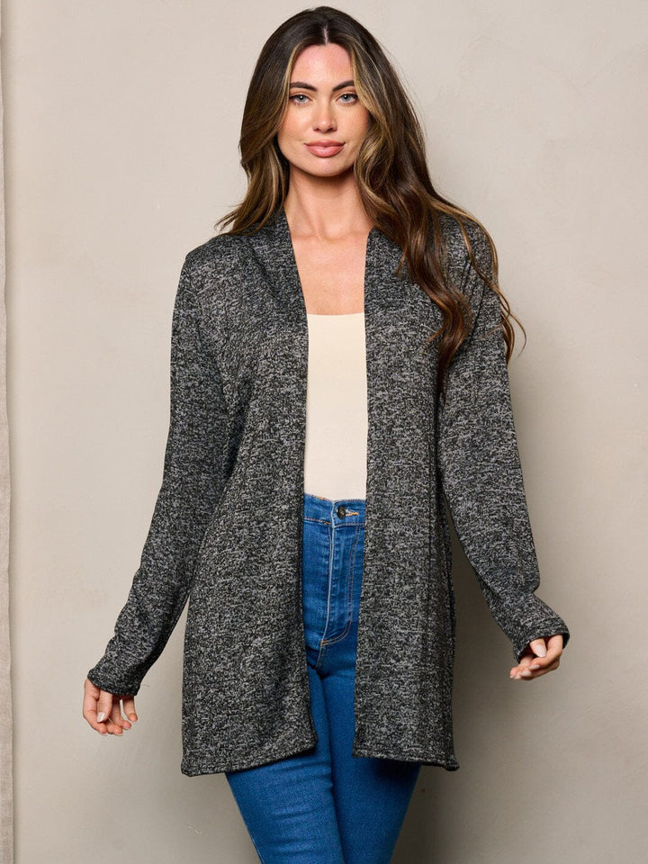 WOMEN'S LONG SLEEVE ELBOW PATCHED OPEN FRONT WASHED CARDIGAN