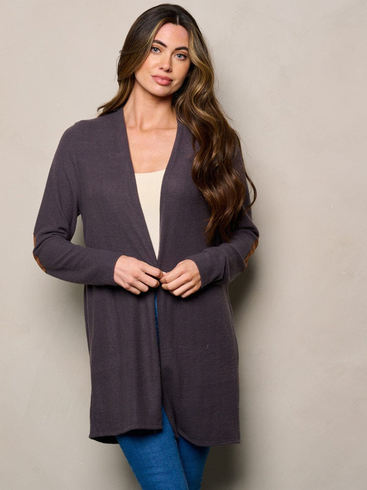 WOMEN'S LONG SLEEVE ELBOW PATCHED OPEN FRONT CARDIGAN