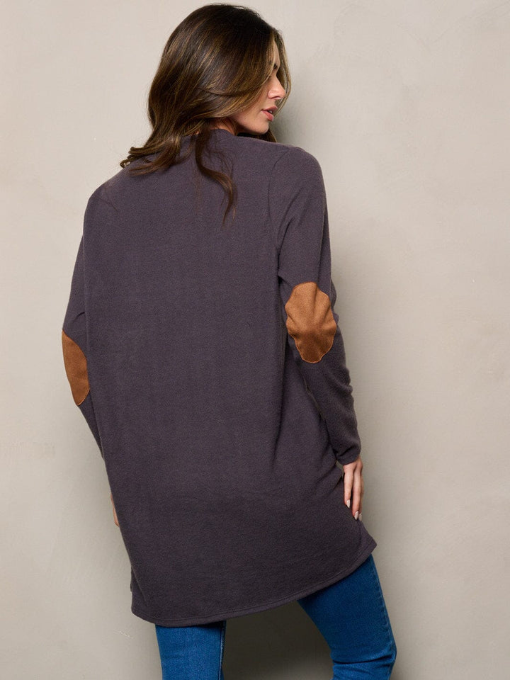 WOMEN'S LONG SLEEVE ELBOW PATCHED OPEN FRONT CARDIGAN