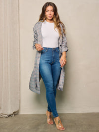 WOMEN'S LONG SLEEVE BUTTON CLOSURE POCKETS PLAID COAT