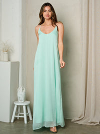 WOMEN'S SLEEVELESS V-NECK OPEN BACK MAXI DRESS