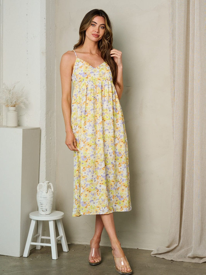 WOMEN'S SLEEVELESS TIERED FLORAL MIDI DRESS