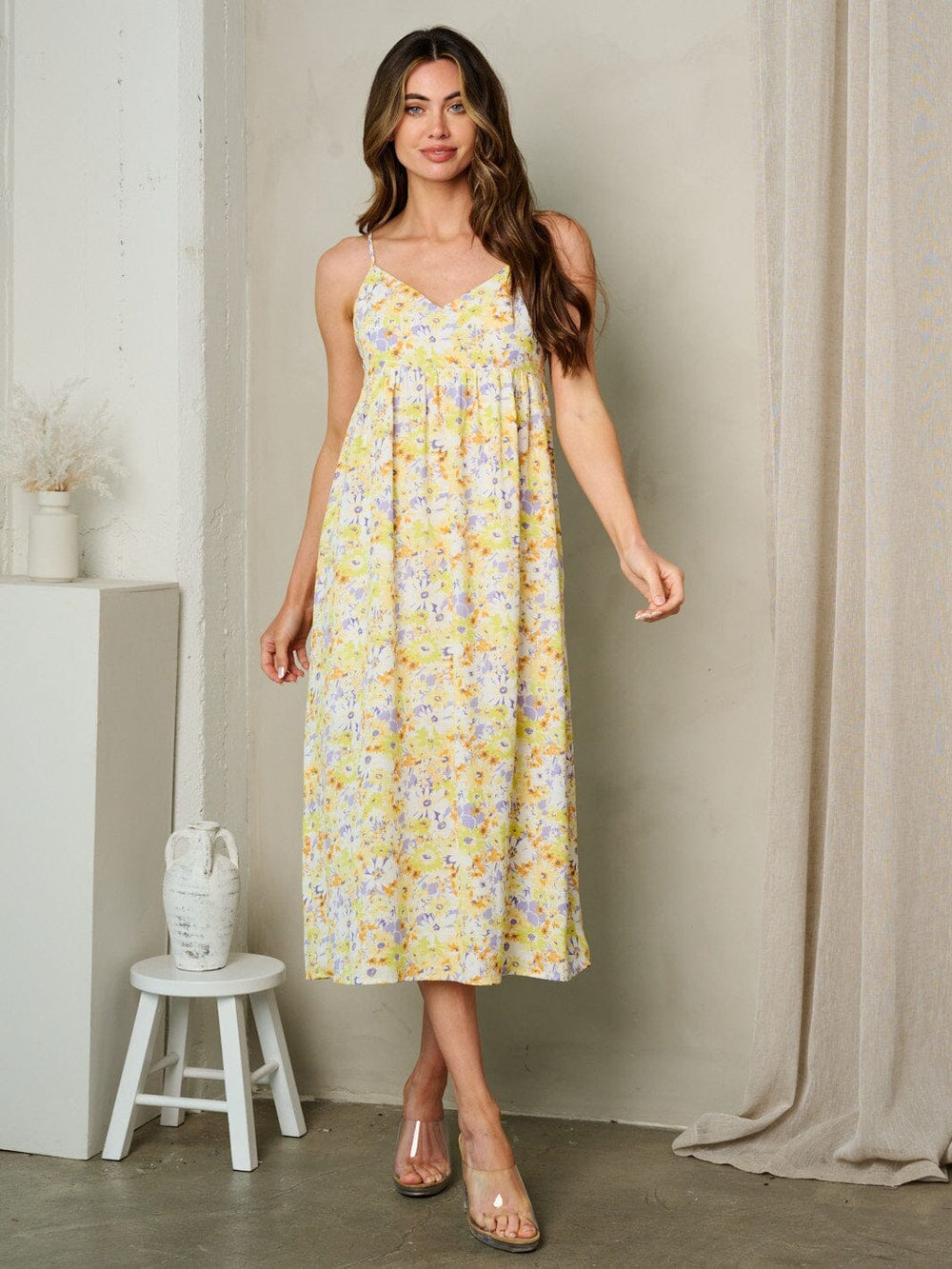 WOMEN'S SLEEVELESS TIERED FLORAL MIDI DRESS