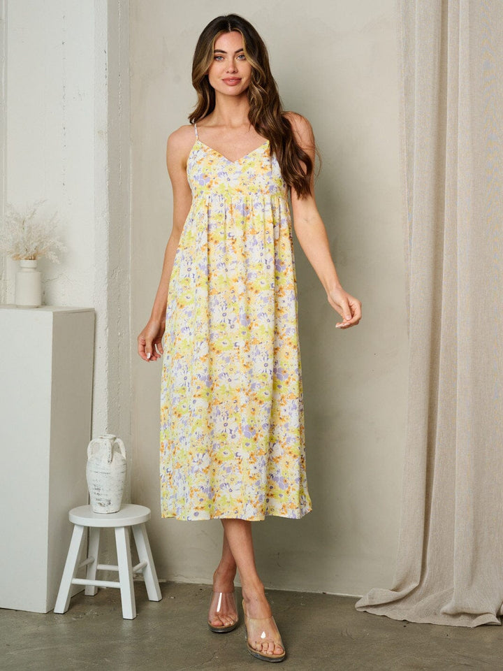 WOMEN'S SLEEVELESS TIERED FLORAL MIDI DRESS