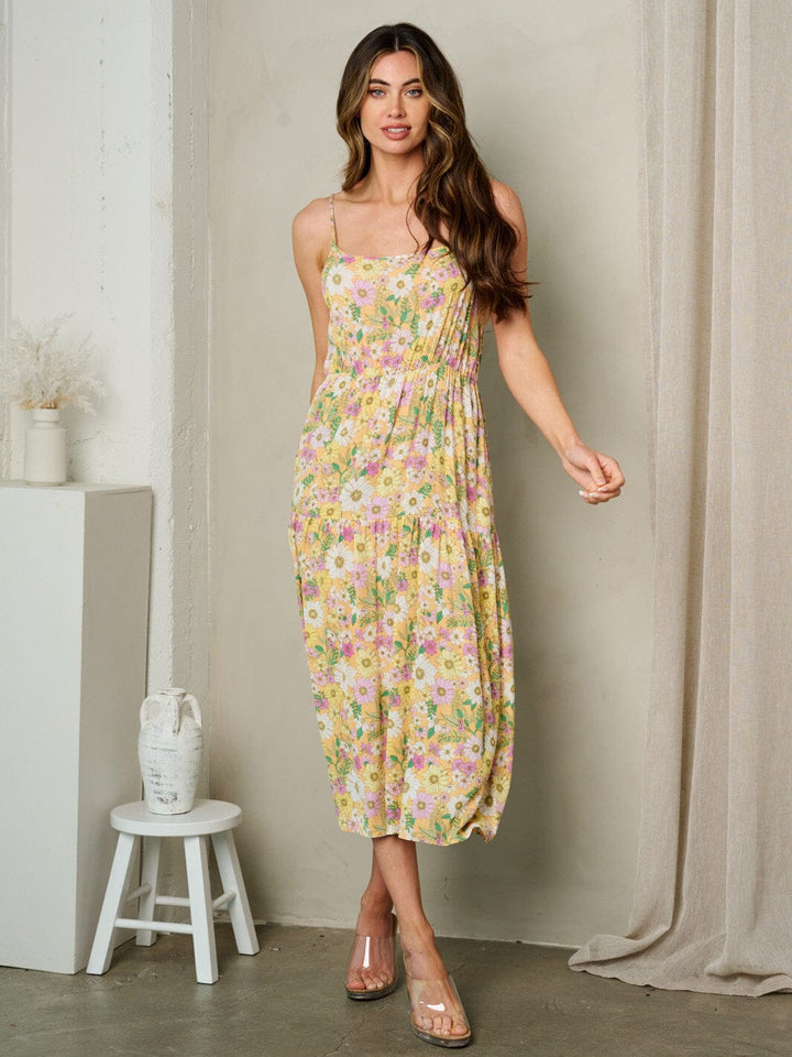 WOMEN'S SLEEVELESS TIERED FLORAL MIDI DRESS