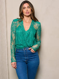 WOMEN'S LONG SLEEVE SURPLICE LACE BODYSUIT