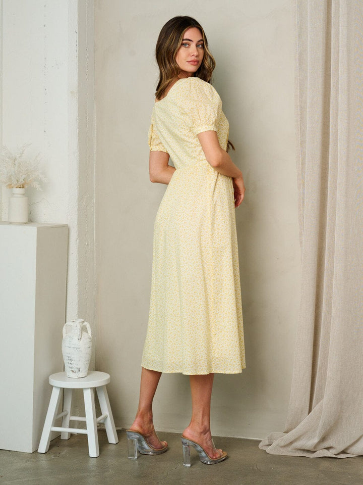 WOMEN'S SHORT SLEEVE BUTTON UP FLORAL MIDI DRESS