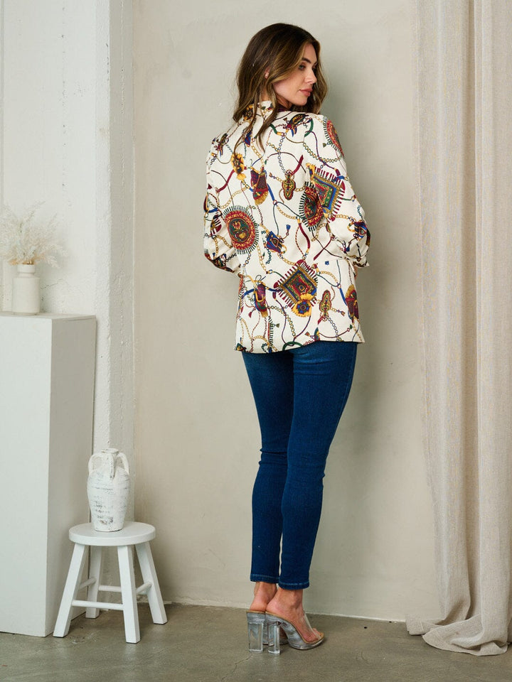 WOMEN'S 3/4 SLEEVE OPEN FRONT MULTI PRINT BLAZER