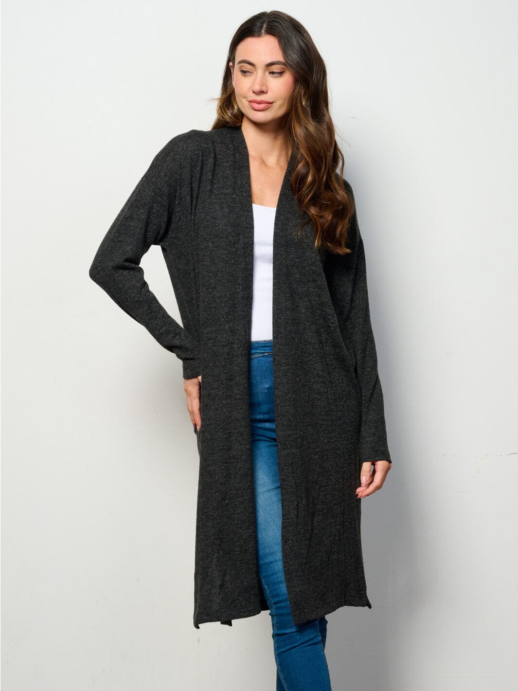 WOMEN'S LONG SLEEVE OPEN FRONT SOLID CARDIGAN