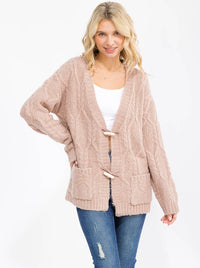 WOMEN'S LONG SLEEVE BUTTON CLOSURE FRONT POCKETS KNIT CARDIGAN