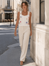 WOMEN'S SLEEVELESS BUTTON UP FLORAL KNIT TANK TOP