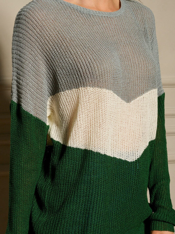 WOMEN'S LONG SLEEVE COLORBLOCK PULLOVER SWEATER