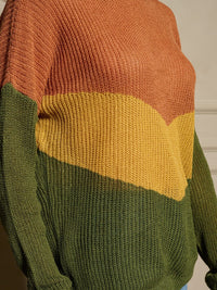 WOMEN'S LONG SLEEVE COLORBLOCK PULLOVER SWEATER