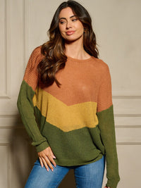 WOMEN'S LONG SLEEVE COLORBLOCK PULLOVER SWEATER