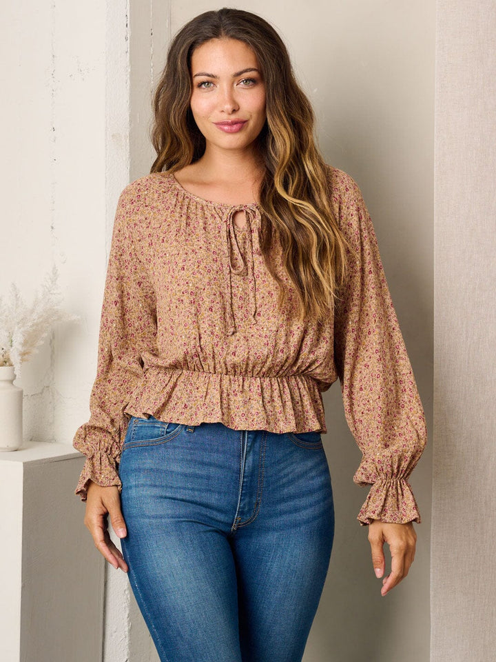 WOMEN'S LONG SLEEVE RUFFLE FLORAL BLOUSE TOP