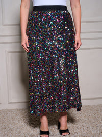 PLUS SIZE ELASTIC WAIST SEQUINS MAXI SKIRT