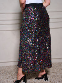 PLUS SIZE ELASTIC WAIST SEQUINS MAXI SKIRT