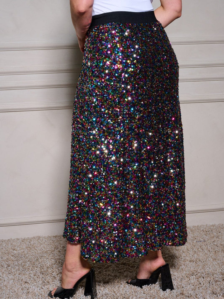 PLUS SIZE ELASTIC WAIST SEQUINS MAXI SKIRT