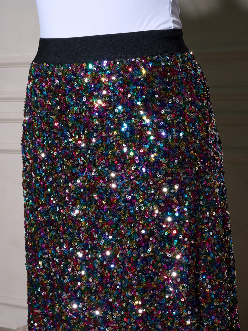 PLUS SIZE ELASTIC WAIST SEQUINS MAXI SKIRT