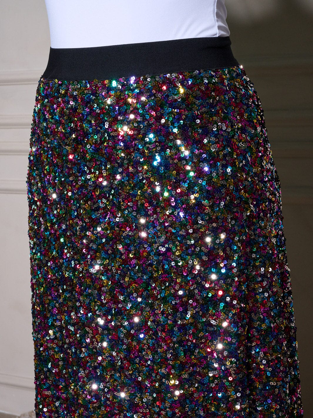 PLUS SIZE ELASTIC WAIST SEQUINS MAXI SKIRT